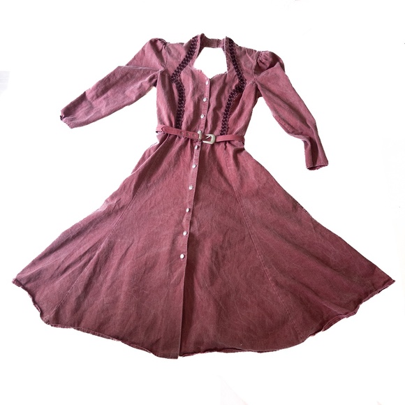 American Vintage Dresses & Skirts - vintage 1980s western maxi dress western attitude size 11/12 cotton w/ belt